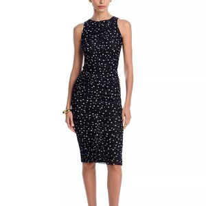 119$ Bardot Felicia Polka Dot Mesh Midi Sheath Dress Sleeveless Size 8 Black